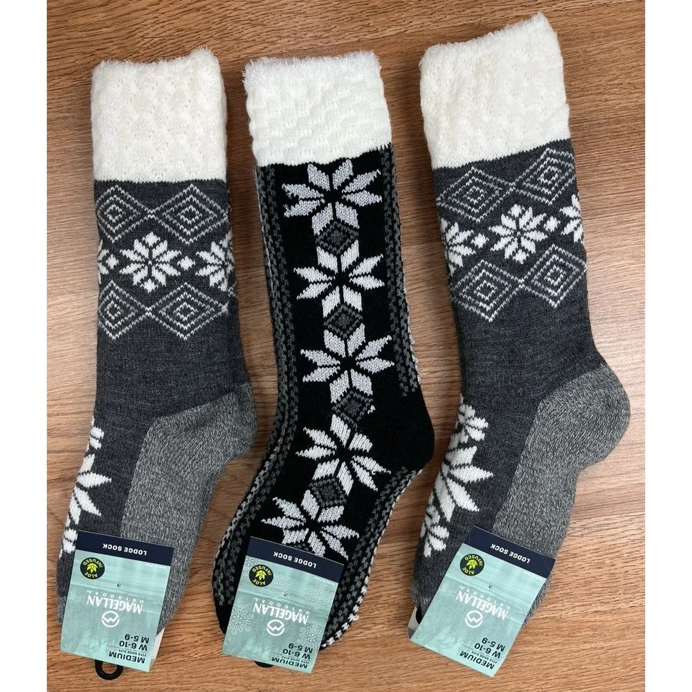 Lot of 3 Pairs Magellan Lodge Socks Grey/Black Women's Size Medium 6-10 NEW